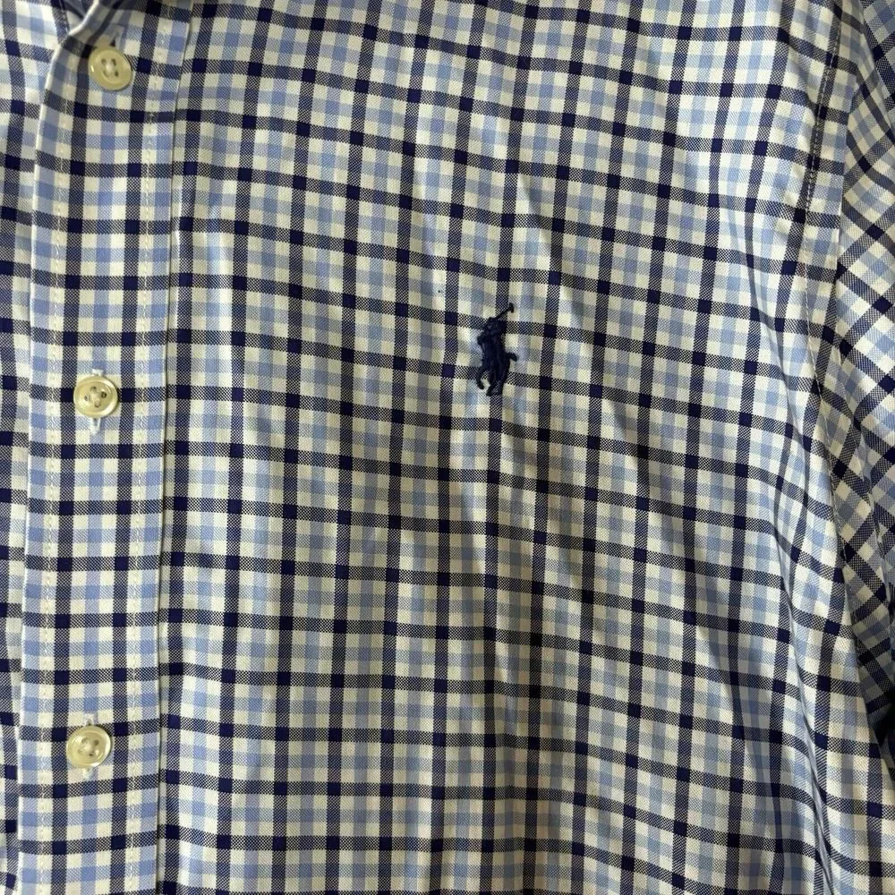 Mens Ralph Lauren Large Collared Dress Shirt Blue Checkered Horse Polo Logo